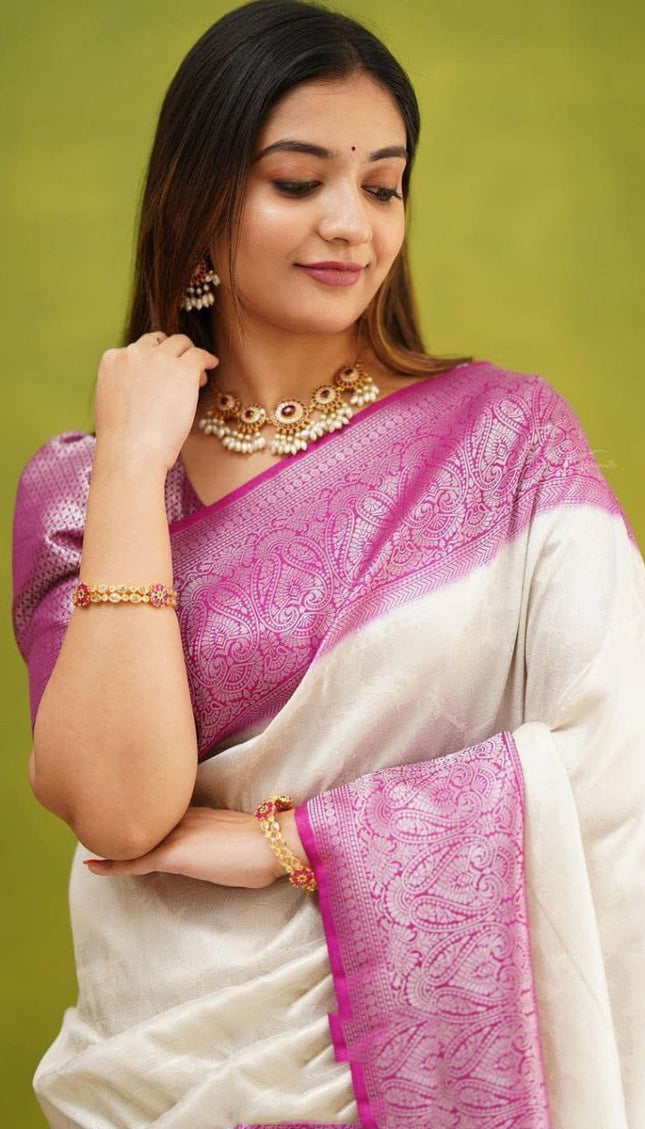 Serendipity White Soft Silk Saree