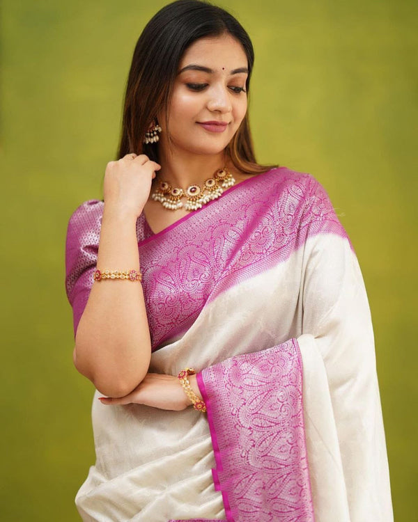 Serendipity White Soft Silk Saree