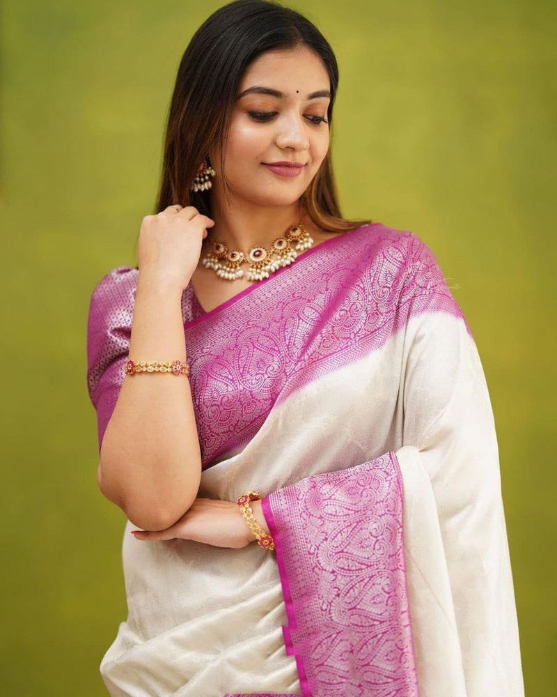 Serendipity White Soft Silk Saree