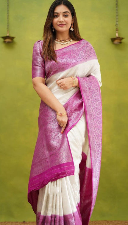 Serendipity White Soft Silk Saree
