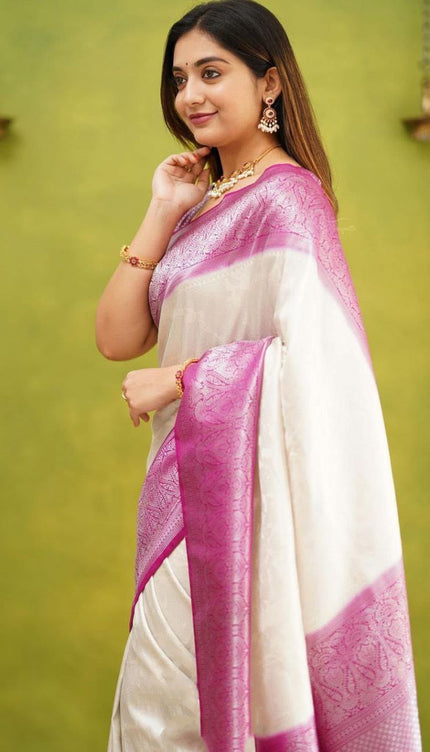 Serendipity White Soft Silk Saree