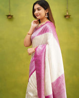 Serendipity White Soft Silk Saree