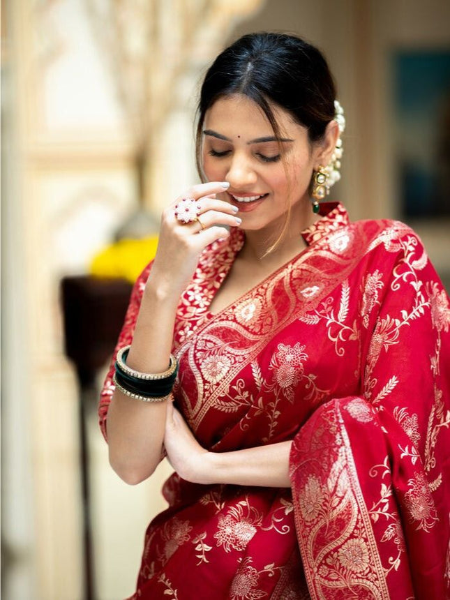 Bucolic Red Soft Silk Saree