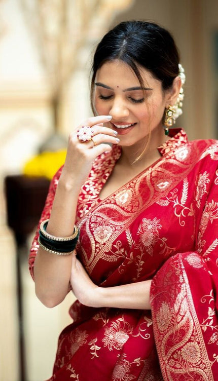 Bucolic Red Soft Silk Saree
