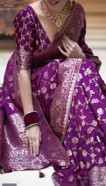 Splendiferous Purple Soft Silk Saree