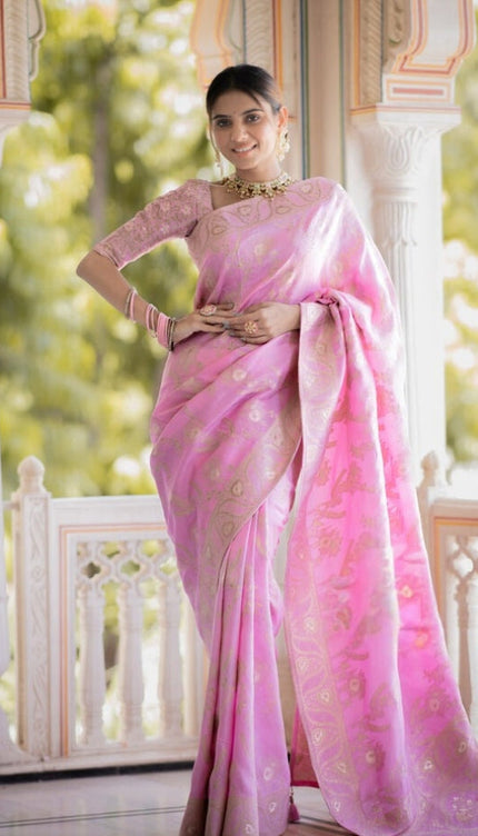 Incomparable Baby Pink Soft Silk Saree
