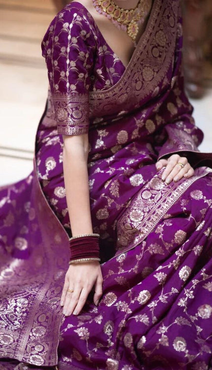 Splendiferous Purple Soft Silk Saree
