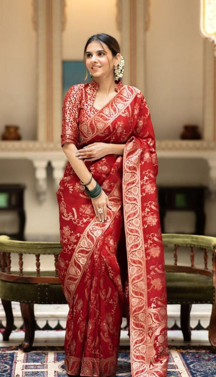 Bucolic Red Soft Silk Saree