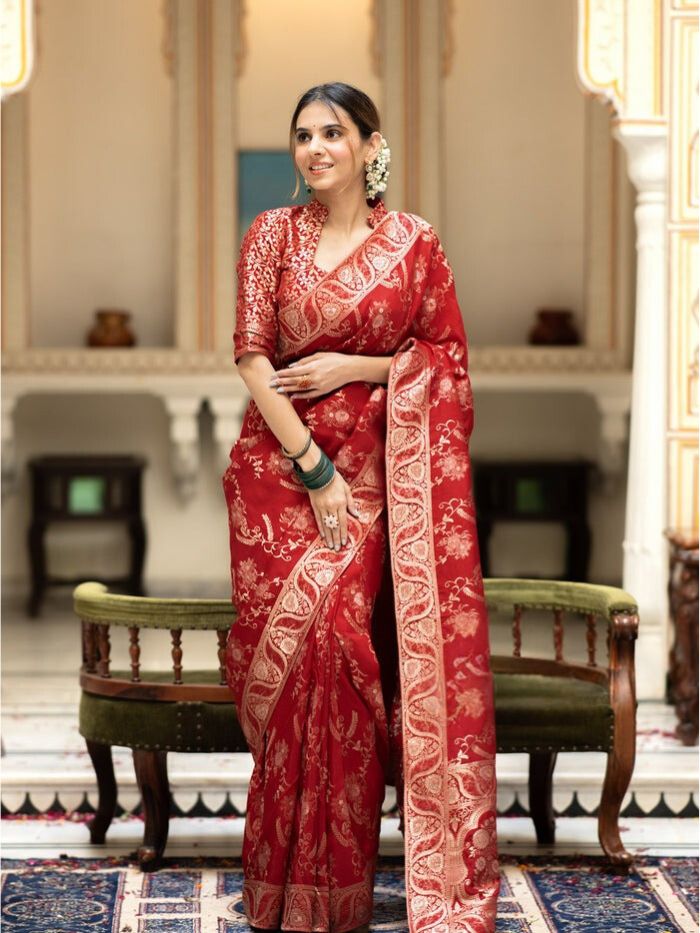 Bucolic Red Soft Silk Saree