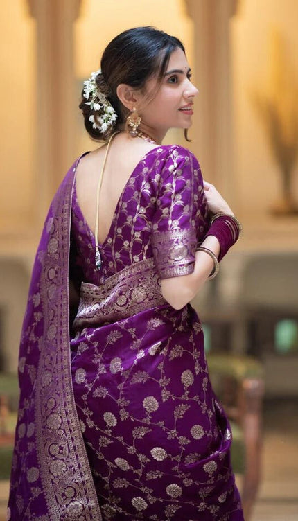Splendiferous Purple Soft Silk Saree