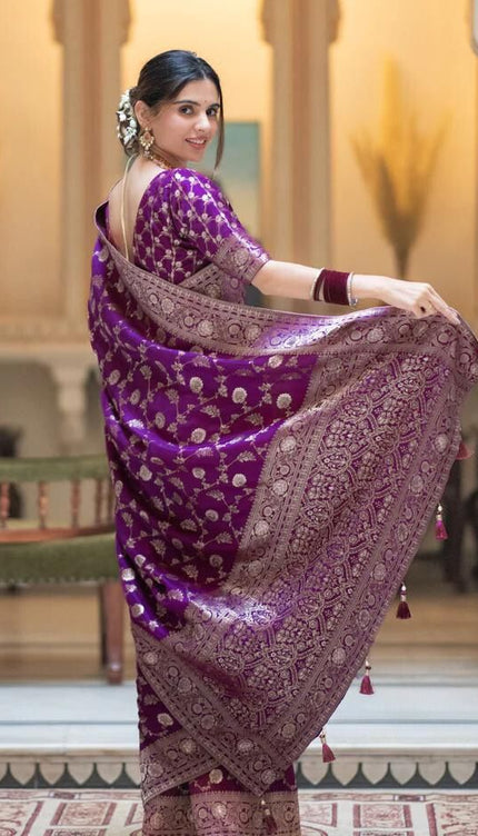 Splendiferous Purple Soft Silk Saree
