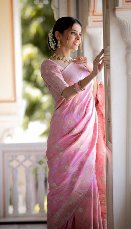 Incomparable Baby Pink Soft Silk Saree