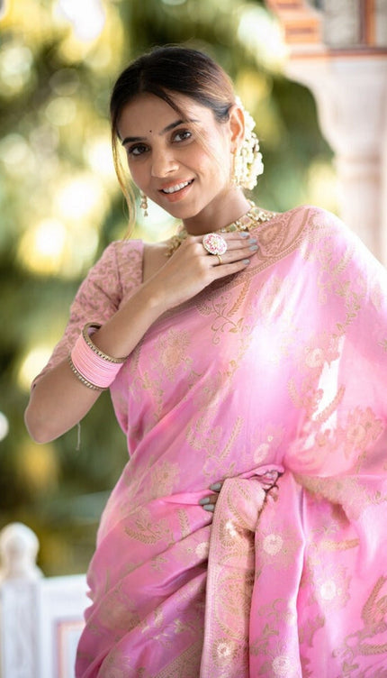 Incomparable Baby Pink Soft Silk Saree