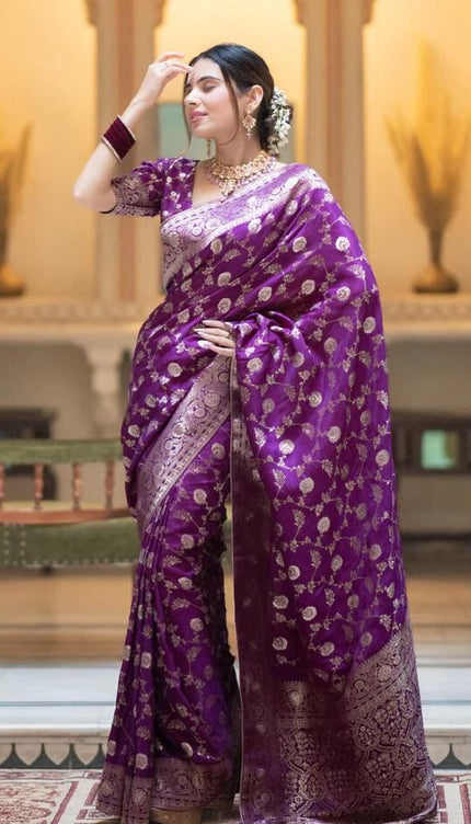 Splendiferous Purple Soft Silk Saree