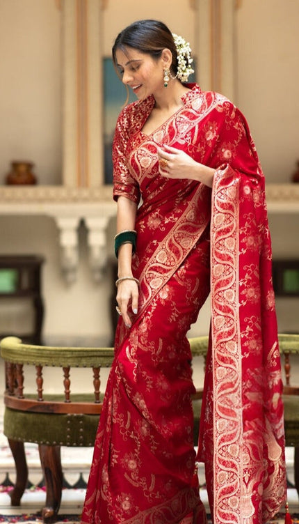 Bucolic Red Soft Silk Saree