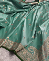 Urmila – Green Banarasi Semi-Katan Silk Saree with Golden Zari Butta and Broad Border