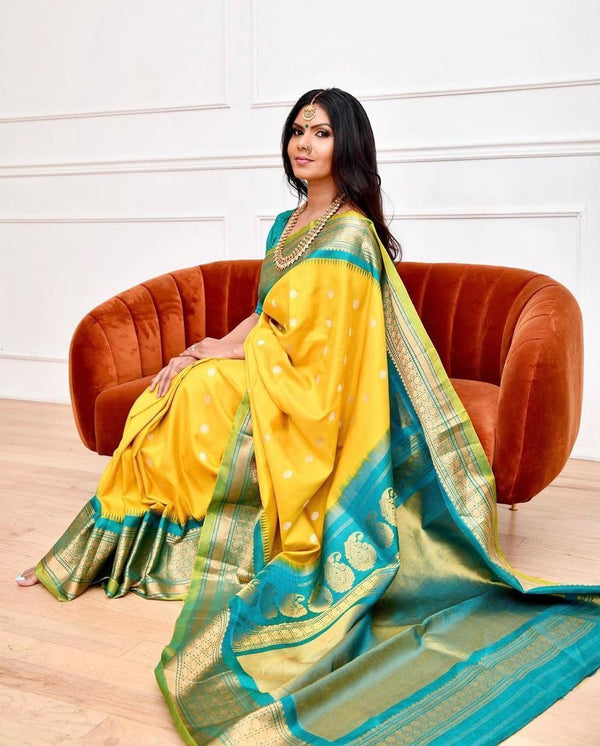 Superior Yellow Banarasi Silk Saree