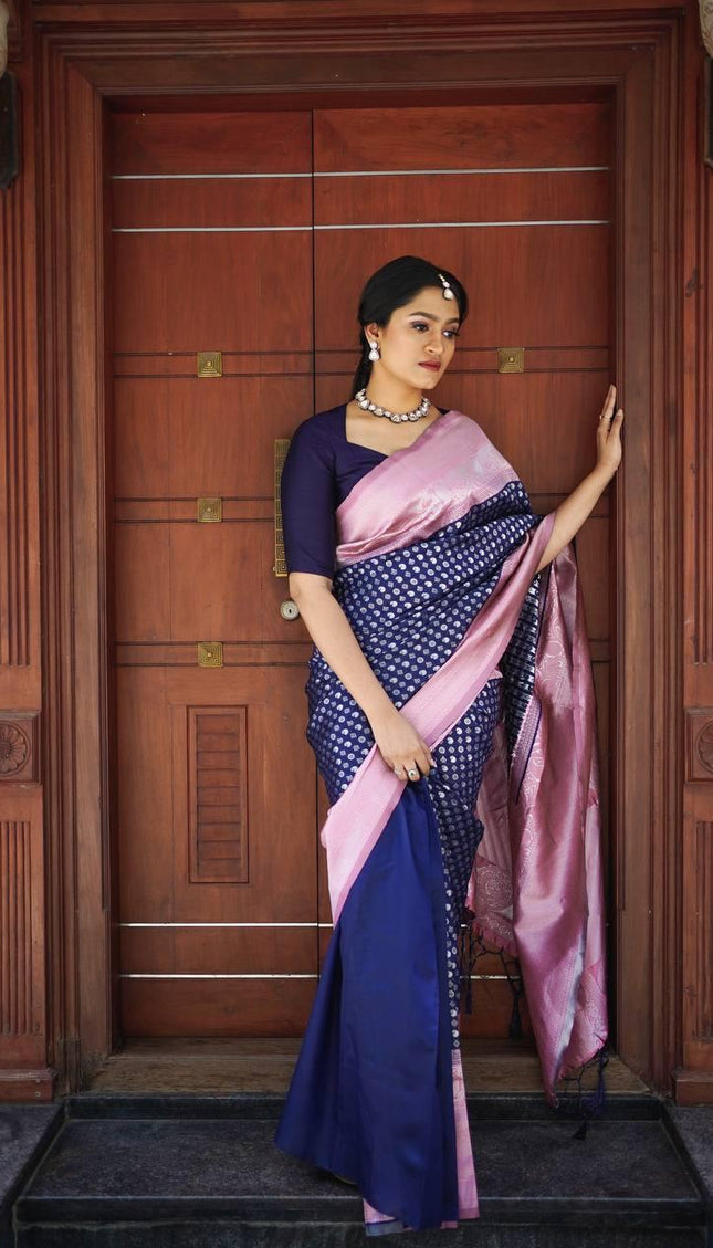 Cobalt Blue Banarasi Silk Saree