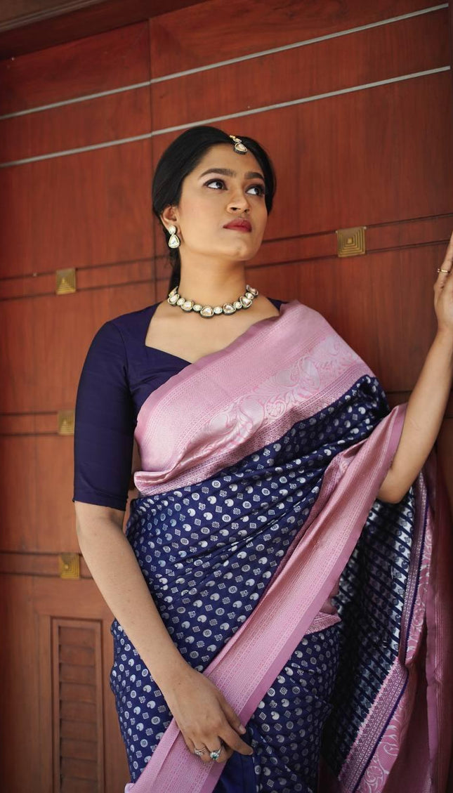 Cobalt Blue Banarasi Silk Saree