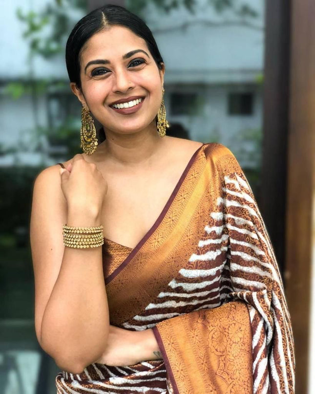 Taupe Brown Banarasi Silk Saree