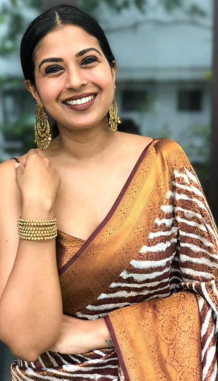 Taupe Brown Banarasi Silk Saree