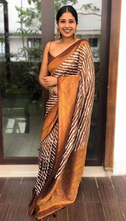 Taupe Brown Banarasi Silk Saree