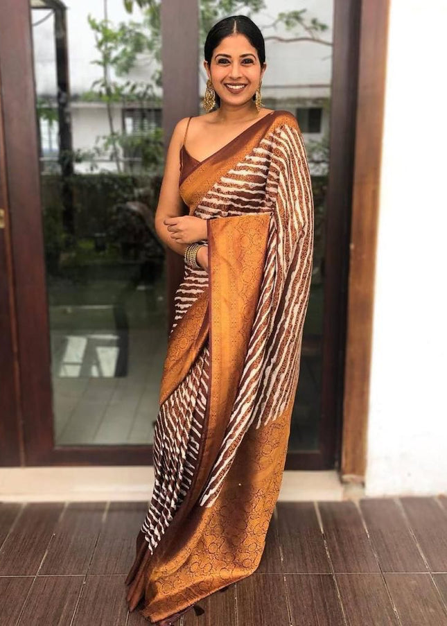 Taupe Brown Banarasi Silk Saree