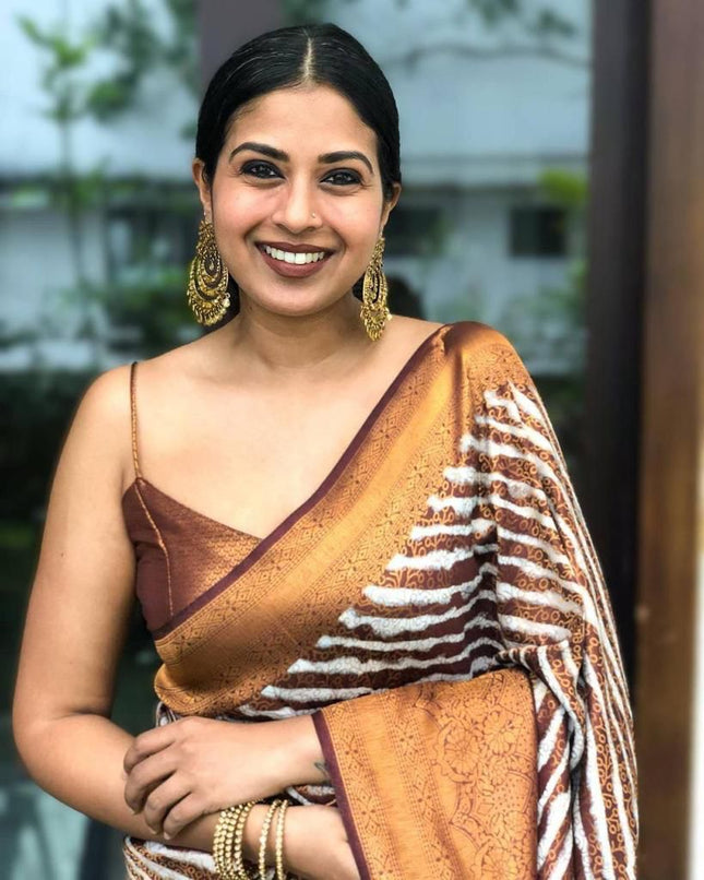 Taupe Brown Banarasi Silk Saree