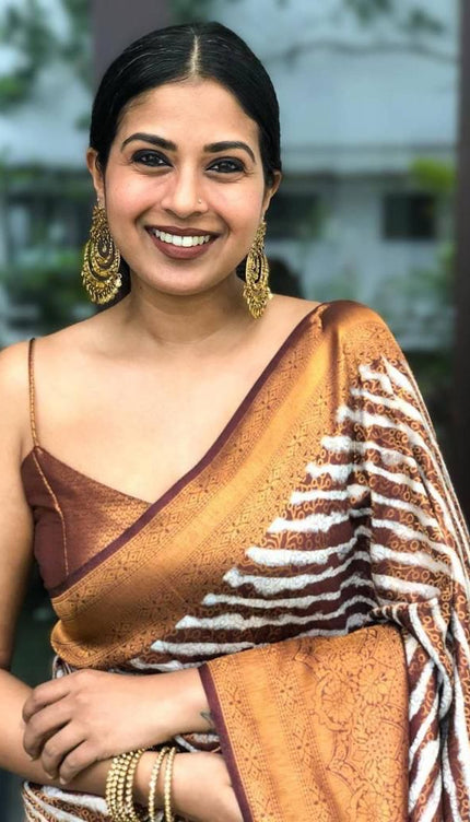 Taupe Brown Banarasi Silk Saree