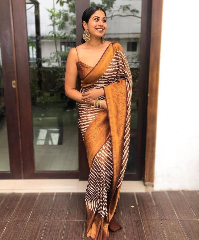 Taupe Brown Banarasi Silk Saree