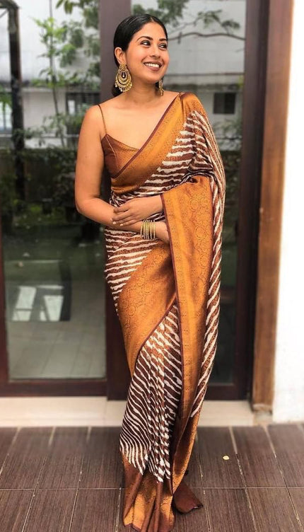 Taupe Brown Banarasi Silk Saree
