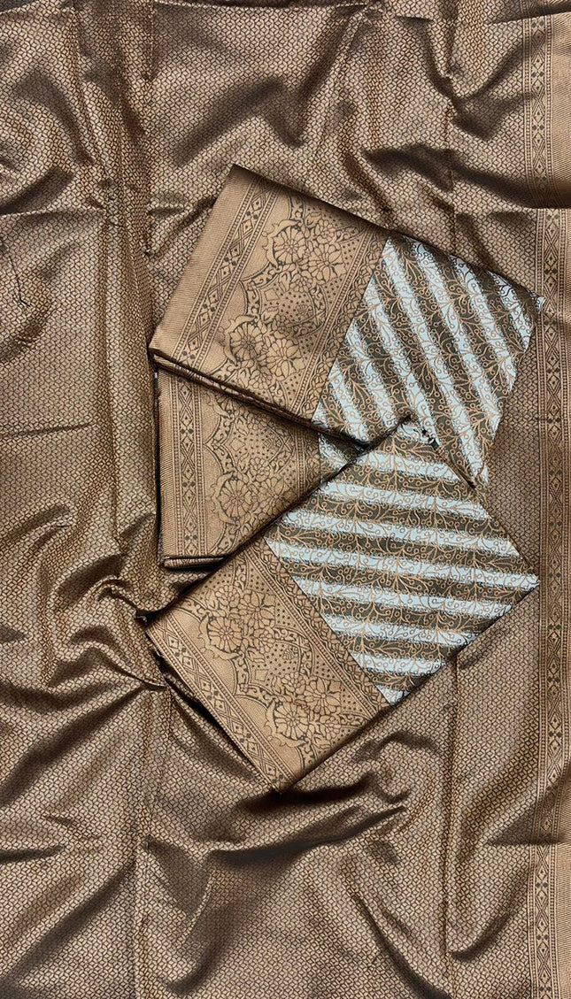 Taupe Brown Banarasi Silk Saree