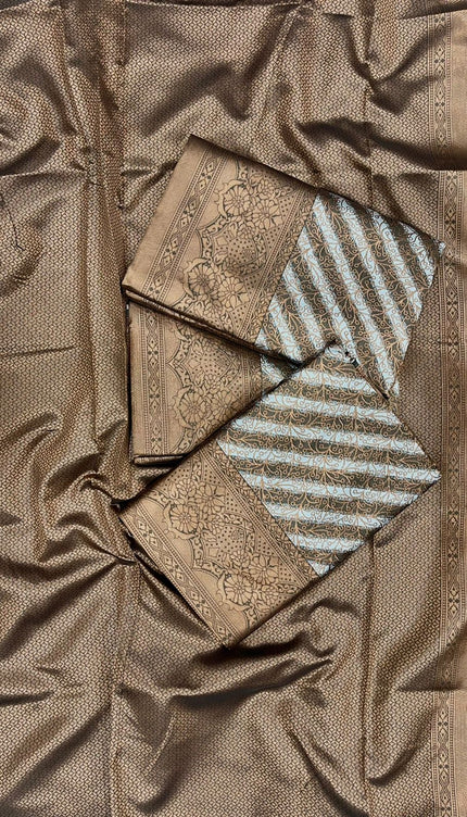 Taupe Brown Banarasi Silk Saree
