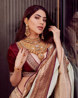 Pastel White Banarasi Silk Saree