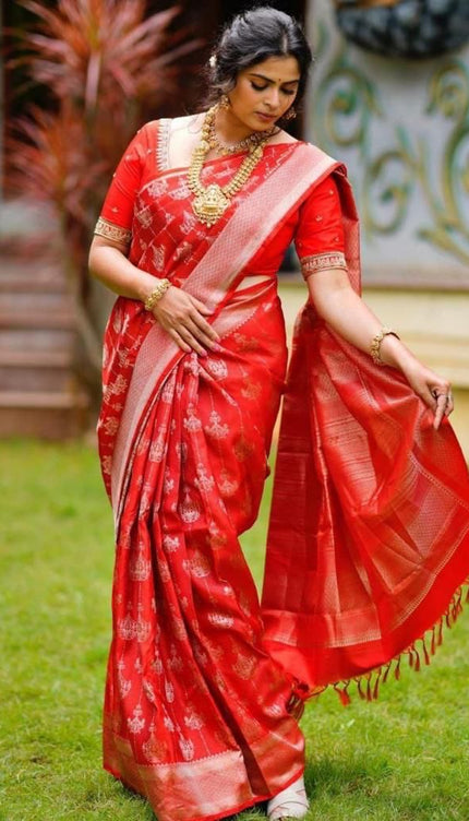 Foxy Red Banarasi Silk Saree
