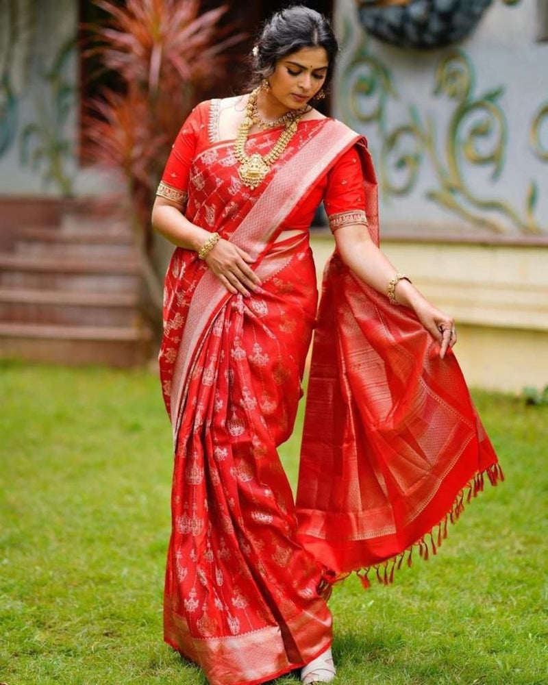 Foxy Red Banarasi Silk Saree