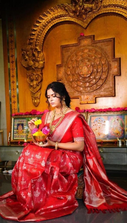 Foxy Red Banarasi Silk Saree