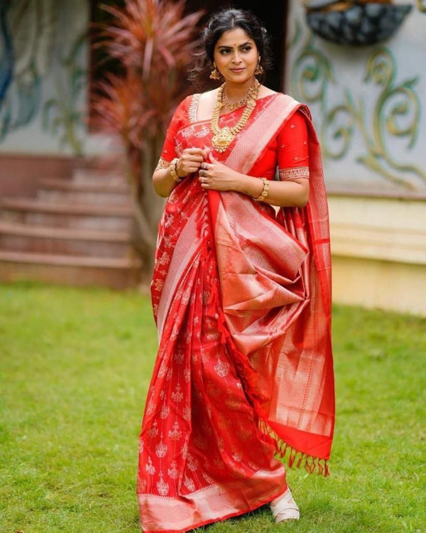 Foxy Red Banarasi Silk Saree