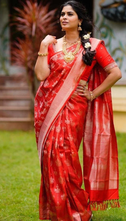 Foxy Red Banarasi Silk Saree