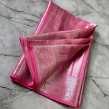 Baby Pink Soft Silk Saree with Silver Zari Border