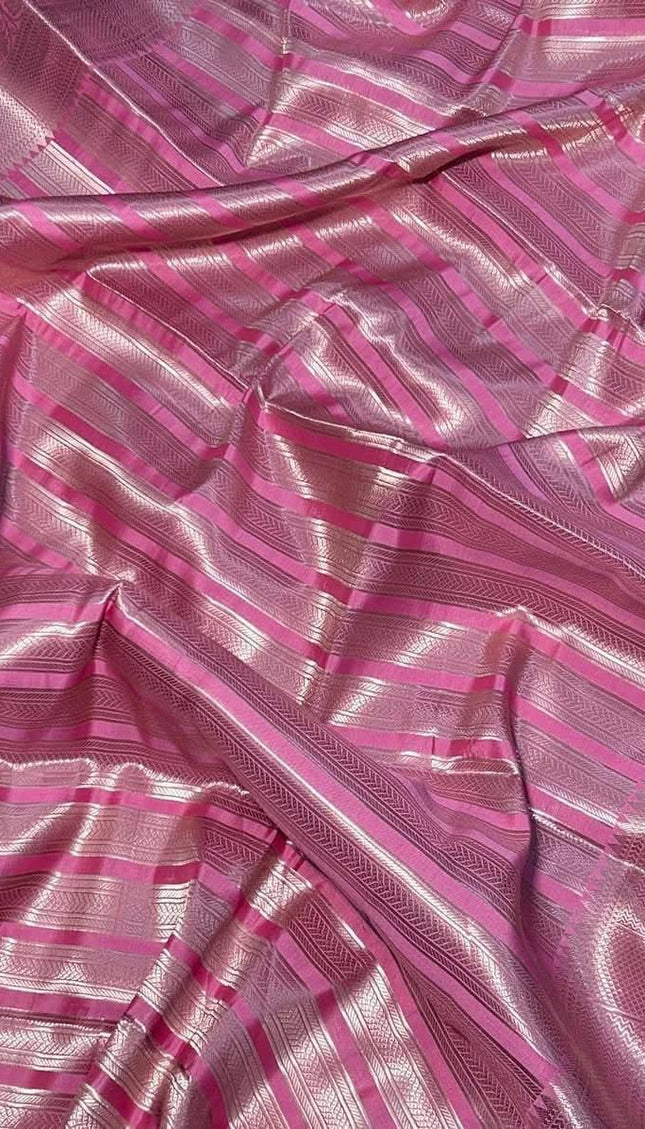 Baby Pink Soft Silk Saree with Silver Zari Border