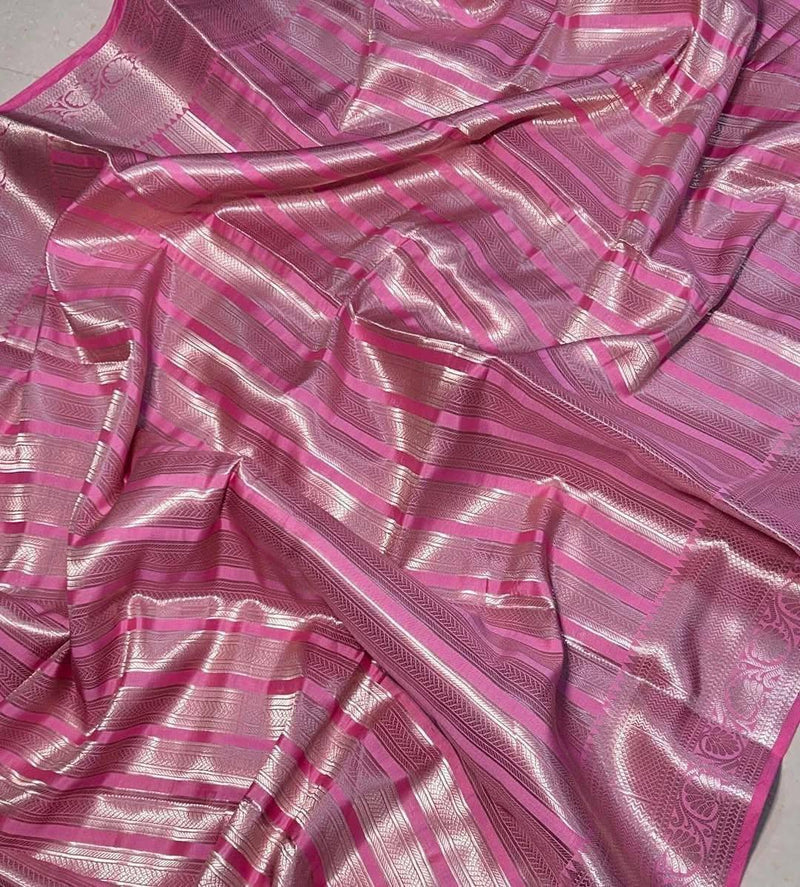 Baby Pink Soft Silk Saree with Silver Zari Border