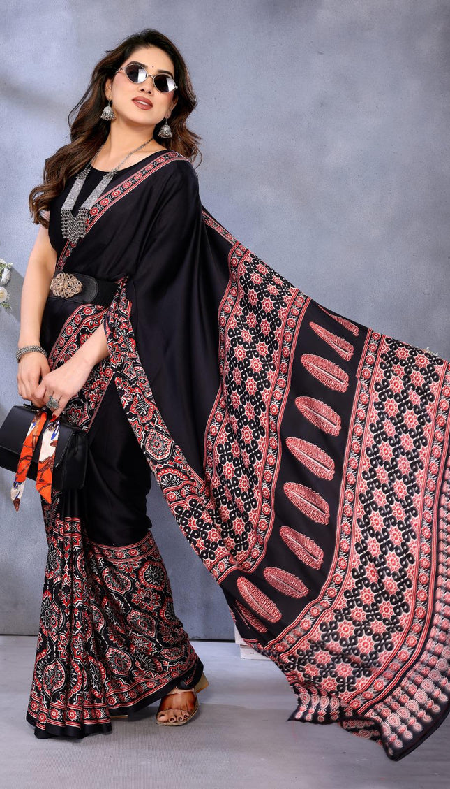 Black Bandhani Print Silk Saree with Patola Pallu