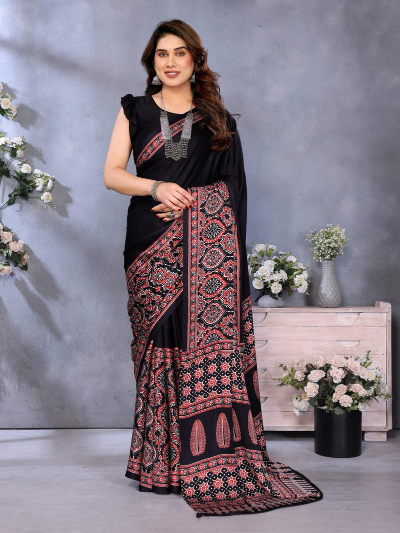 Black Bandhani Print Silk Saree with Patola Pallu