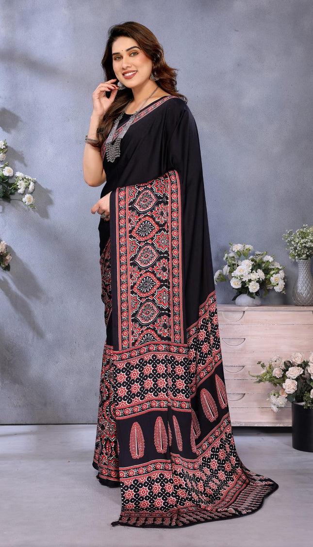 Black Bandhani Print Silk Saree with Patola Pallu