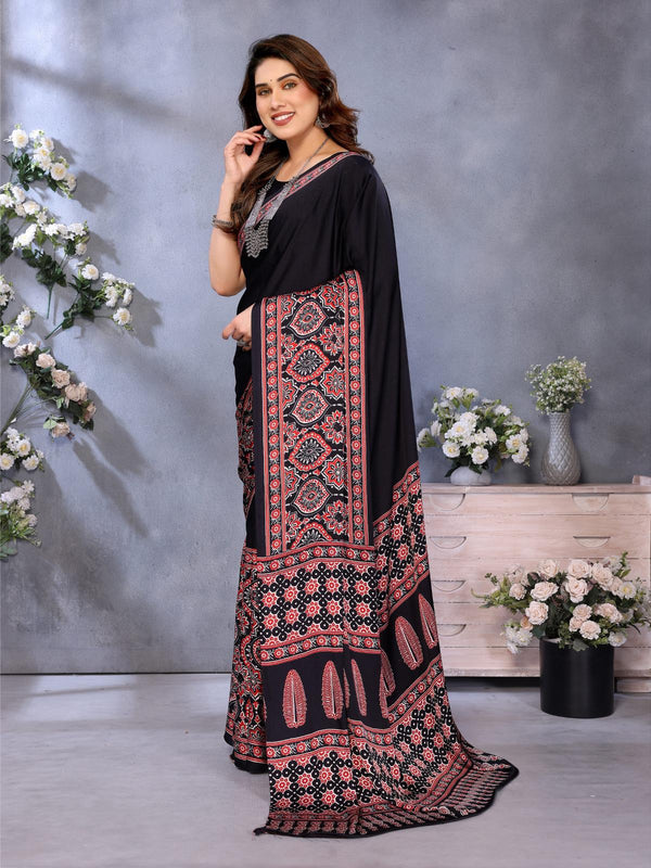 Black Bandhani Print Silk Saree with Patola Pallu