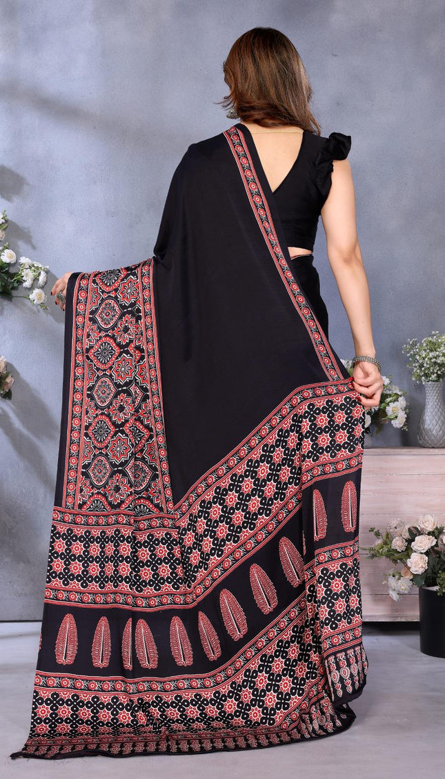 Black Bandhani Print Silk Saree with Patola Pallu