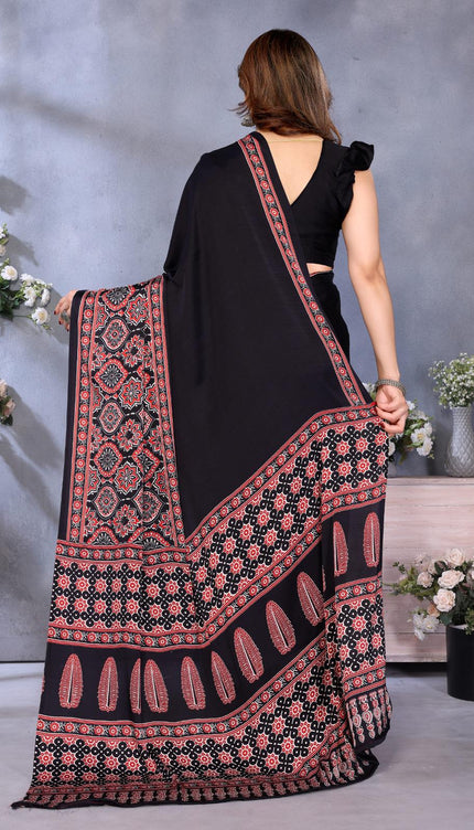Black Bandhani Print Silk Saree with Patola Pallu