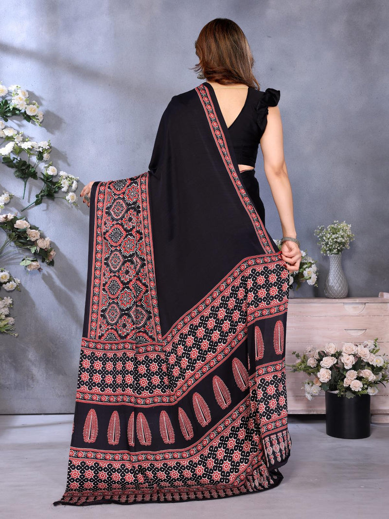 Black Bandhani Print Silk Saree with Patola Pallu