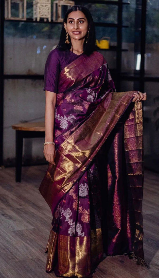 Purple Kanjivaram Silk Saree with Rich Zari Border